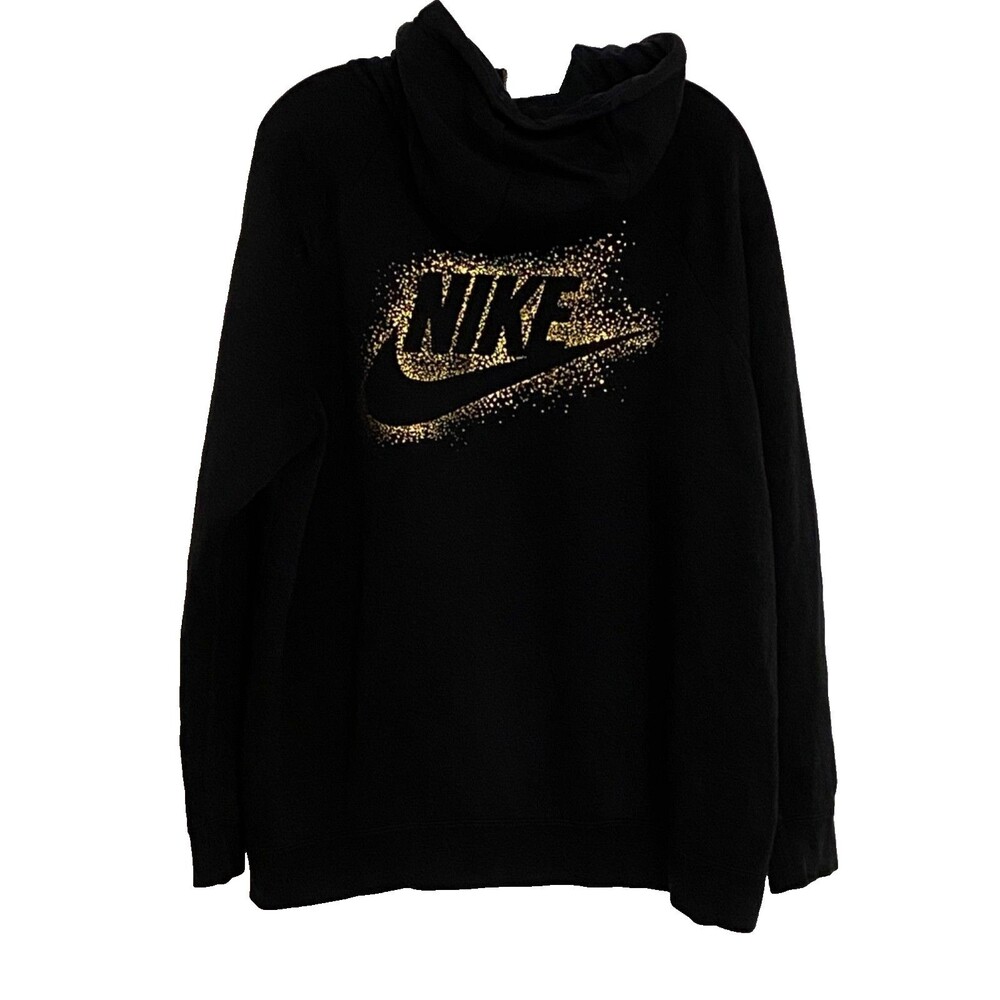 Nike Hoodie Sweatshirt/Sweat Jacket~Womens 1X Black/Gold Zip-up Drip/Swag